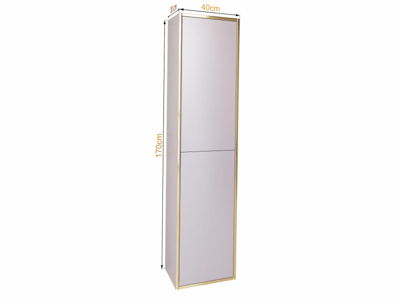 Badezimmerschrank Monako 40cm in Kaschmir Matt mit goldenen Akzenten, Maße 170×40×30 cm, Frontansicht
