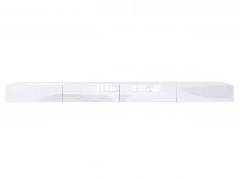 Frontansicht des TV-Lowboards Galizia 360cm Weiß Hochglanz freigestellt auf weißem Hintergrund.