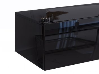 Eckansicht TV-Lowboard Galizia Schwarz Hochglanz mit reflektierender Oberfläche