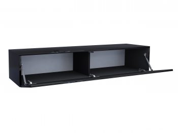 Geöffnetes TV-Lowboard Galizia Schwarz Hochglanz mit zwei großzügigen Fächern