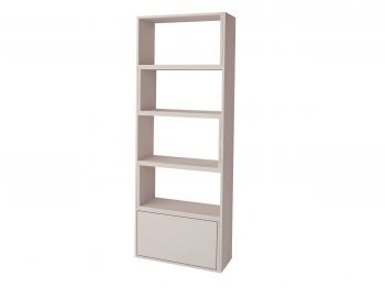 Schmaler Regal Diadema in Kaschmir Matt mit offenen Fächern und Klappe, freigestellt.