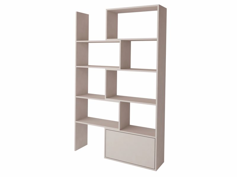 Regal Diadema 130cm Kaschmir Matt mit asymmetrischen Ablagen, freigestellt.