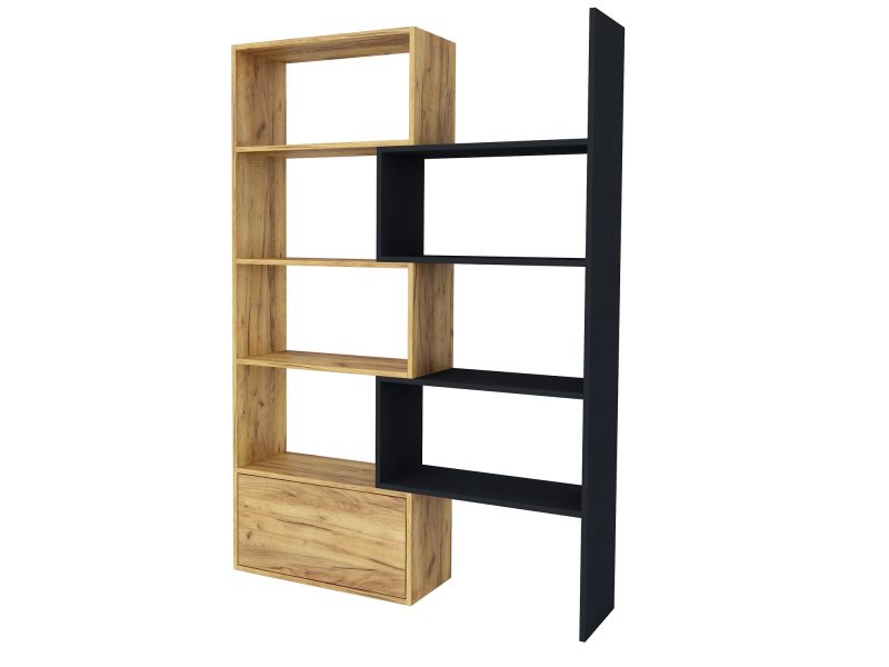 Regal Diadema 130cm in Eiche Craft Gold mit Schwarz Matt, freigestellt.