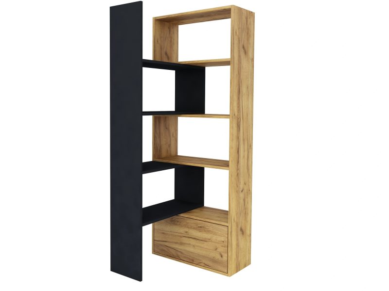 Regal Diadema in Schwarz Matt und Eiche Craft Gold, seitliche Ansicht.