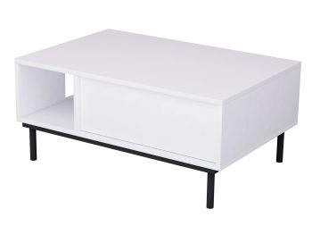 Rückansicht des Couchtischs Cala Weiß Matt auf schwarzen Beinen