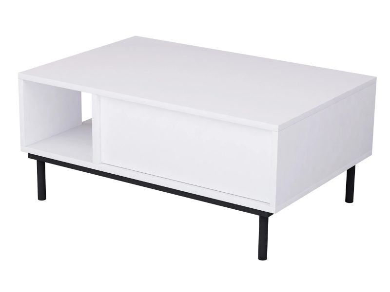Rückansicht des Couchtischs Cala Weiß Matt auf schwarzen Beinen