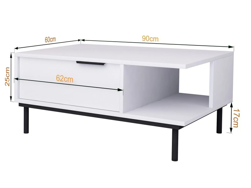 Couchtisch Cala Weiß Matt mit Maßangaben 90 × 42 × 60 cm