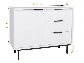Kommode Cala Weiß Matt auf schwarzen Beinen mit Maßangaben 104 × 61 × 40 cm