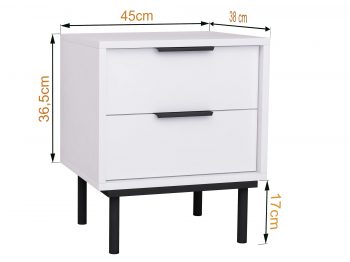 Nachttisch Cala Weiß Matt 45x38x36,5cm – Produktfoto mit Maßen