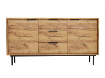 Kommode Cala 154cm Eiche Craft Gold Matt mit klassischen Griffen, frontale Ansicht auf weißem Hintergrund.