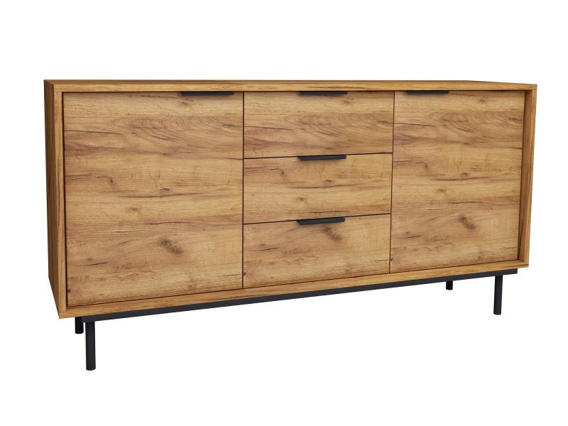 Kommode Cala 154cm Eiche Craft Gold Matt, seitliche Ansicht von links auf weißem Hintergrund.