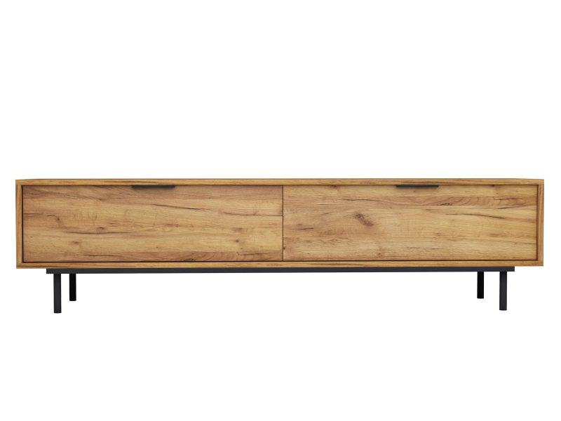 TV-Lowboard Cala 180cm Eiche Craft Gold Matt, frontale Ansicht auf weißem Hintergrund.