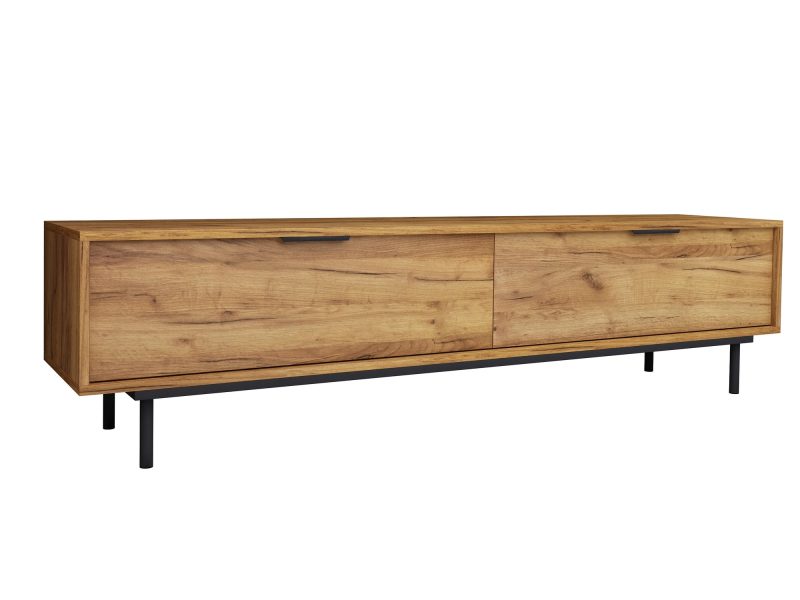 TV-Lowboard Cala 180cm Eiche Craft Gold Matt, schräge Ansicht von rechts.