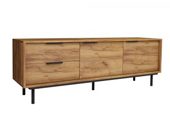 TV-Lowboard Cala 154cm Eiche Craft Gold Matt, schräge Ansicht von links.