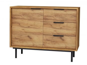 Kommode Cala 104cm Eiche Craft Gold Matt, schräge Ansicht von rechts.