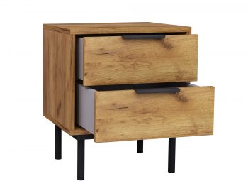 Nachttisch Cala 45cm Eiche Craft Gold Matt, geöffnet mit sichtbaren Schubladen.