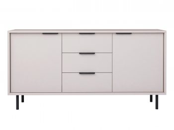 Kommode Cala 154cm Kaschmir Matt, Frontalansicht mit schwarzen Griffen und Metallbeinen.