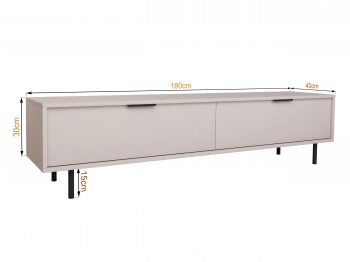 TV-Lowboard Cala 180cm in Kaschmir Matt mit Maßen 180×30×40 cm auf schwarzen Beinen.