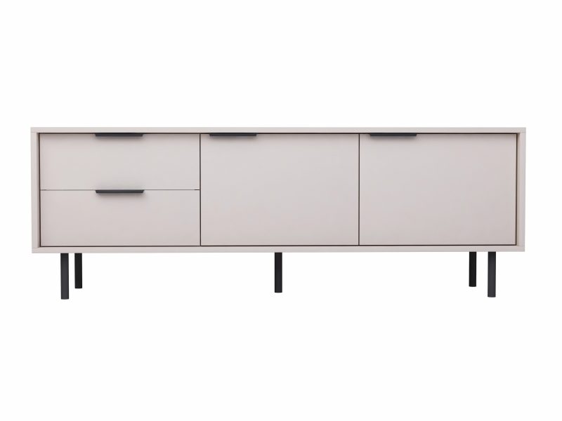 Frontansicht der Kommode Cala 154cm in Kaschmir Matt mit 2 Schubladen und 2 Türen.