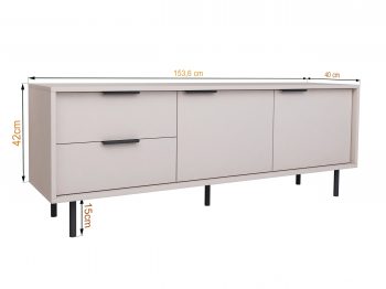 Kommode Cala 154cm in Kaschmir Matt mit Maßen 154×42×40 cm auf schwarzen Beinen.