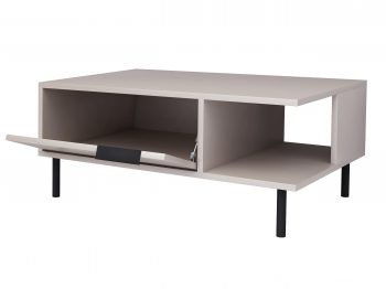 Geöffneter Couchtisch Cala 90cm in Kaschmir Matt mit Stauraumfach.