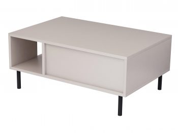 Rückansicht des Couchtisches Cala 90cm in Kaschmir Matt auf schwarzen Beinen.