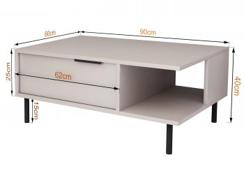 Couchtisch Cala 90cm in Kaschmir Matt mit Maßen 90×40×60 cm und Stauraum.