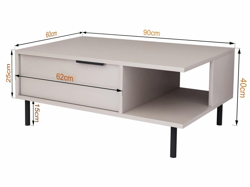 Couchtisch Cala 90cm in Kaschmir Matt mit Maßen 90×40×60 cm und Stauraum.