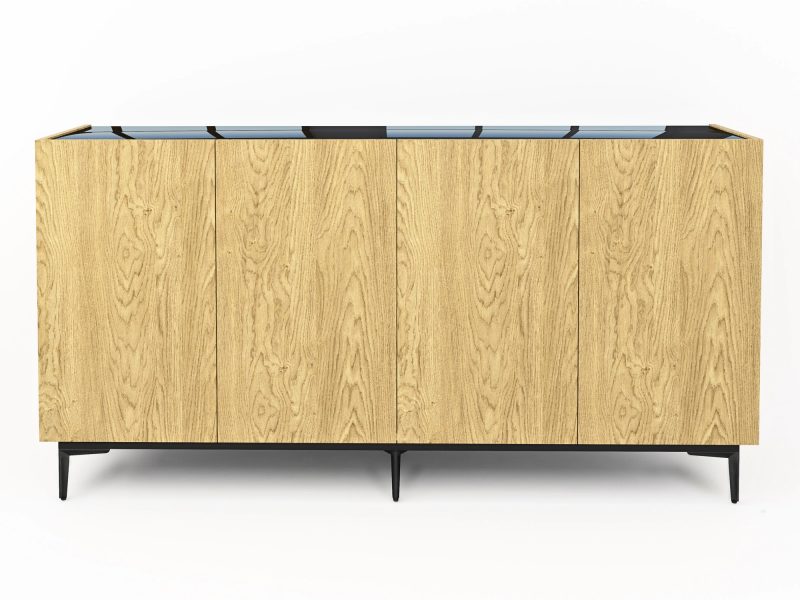 Kommode Pari 180cm Eiche Natur Dune mit schwarzer Hochglanz-Abdeckung, frontale Ansicht