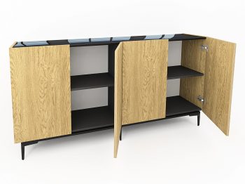 Kommode Pari mit geöffneten Türen und geräumigen Ablagefächern