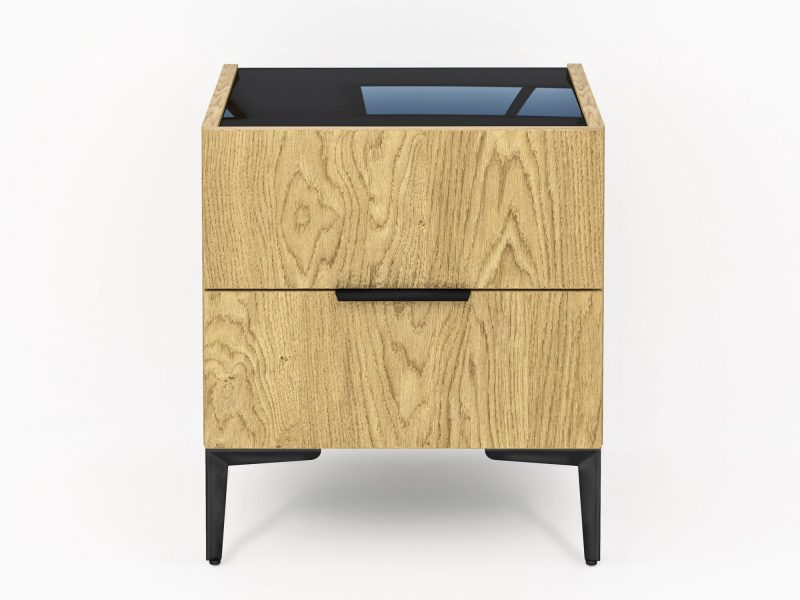 Nachttisch Pari 45cm Eiche Natur Dune mit schwarzer Hochglanz-Abdeckung, frontale Ansicht