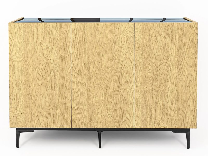 Kommode Pari 135cm in Eiche Natur Dune mit schwarzer Hochglanzplatte, Frontansicht