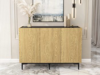 Moderne Kommode Pari 135cm Eiche Natur Dune mit Dekoration im Wohnzimmer