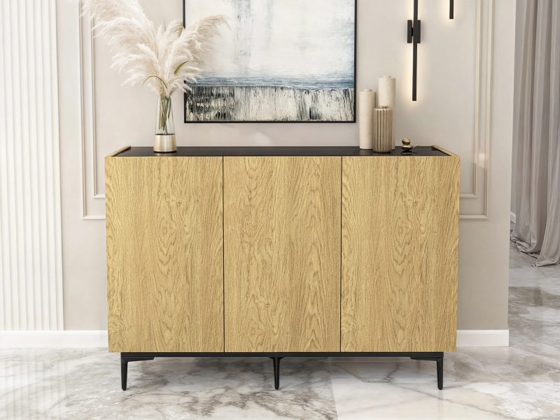 Moderne Kommode Pari 135cm Eiche Natur Dune mit Dekoration im Wohnzimmer