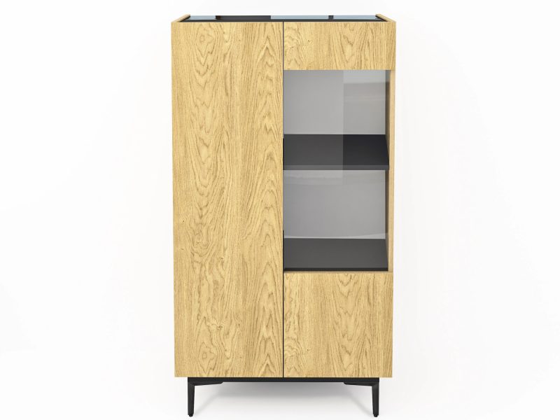 Vitrine Pari 80cm Eiche Natur Dune mit schwarzer Hochglanzplatte, Frontansicht