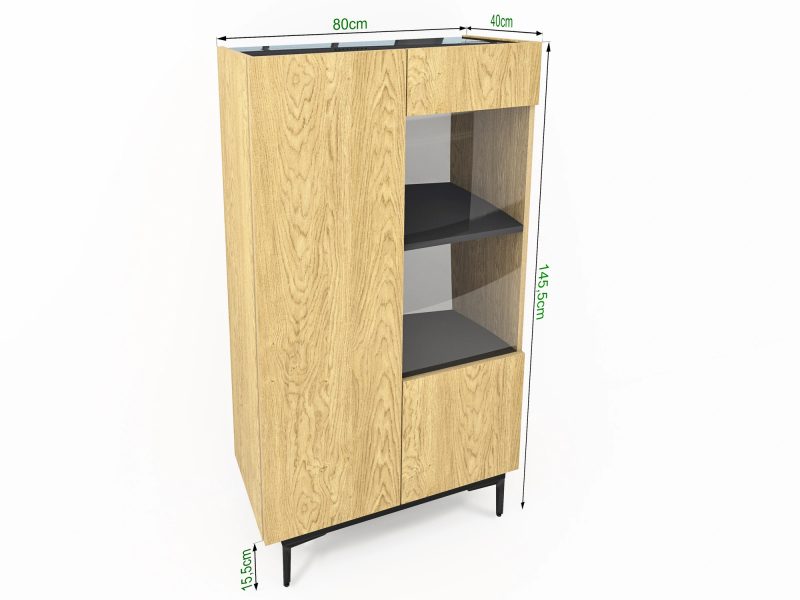 Vitrine Pari 80cm mit Maßen 80 × 145,5 × 40 cm in Eiche Natur Dune