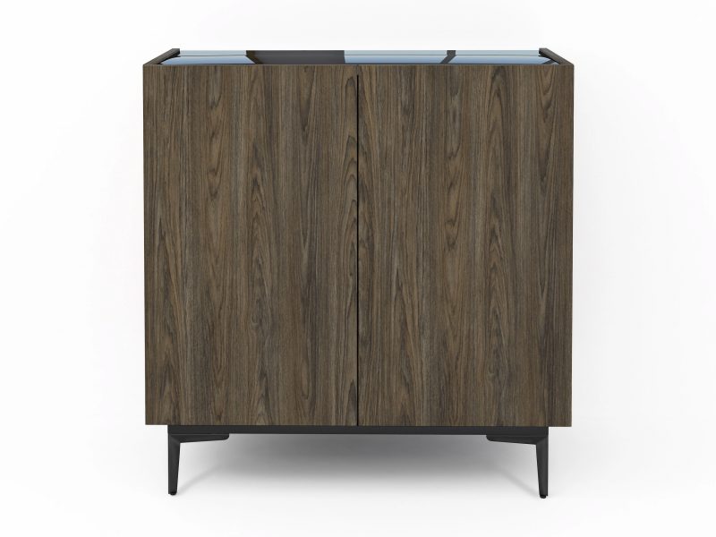 Kommode Pari 90cm Eiche Windmill Nature mit schwarzer Hochglanzplatte, Frontansicht