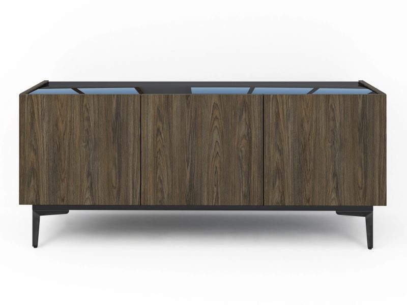 TV-Lowboard Pari 135cm Eiche Windmill Nature mit schwarzer Hochglanzplatte, Frontansicht