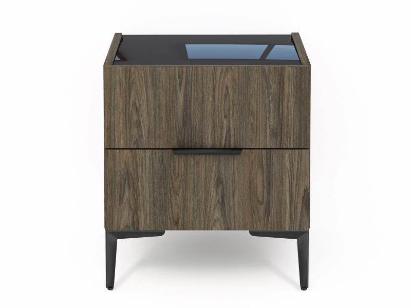 Nachttisch Pari 45cm Eiche Windmill Nature mit schwarzer Hochglanzplatte, Frontansicht