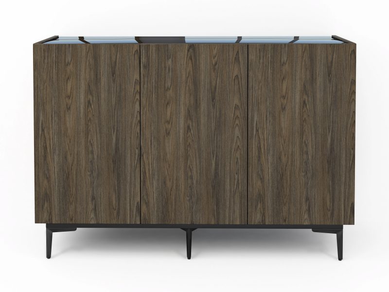 Frontansicht Kommode Pari 135cm in Eiche Windmill Nature mit schwarzer Hochglanzplatte