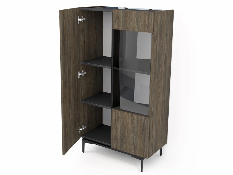 Geöffnete Vitrine Pari 80cm mit Einlegeböden und Glasfach