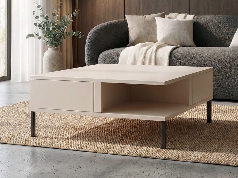 Couchtisch Galizia 80 cm Kaschmir Matt auf schwarzen Beinen