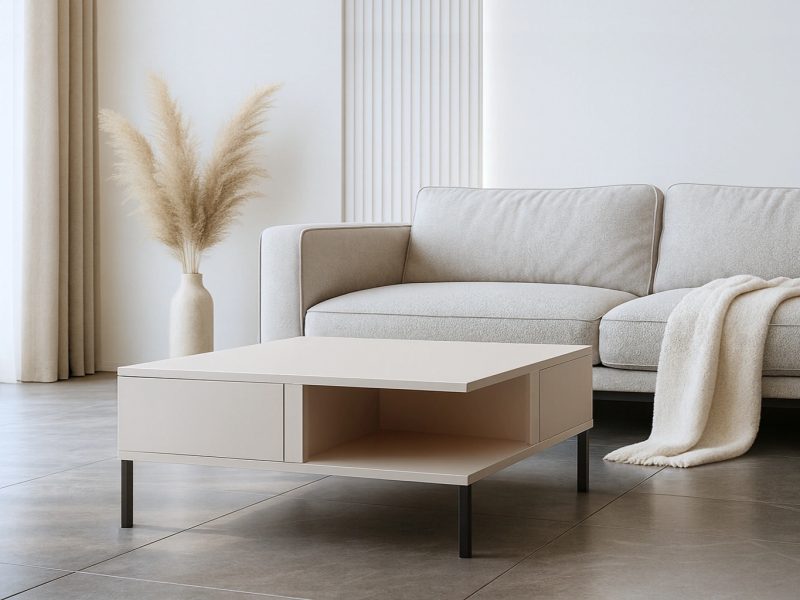 Couchtisch Galizia 80 cm Kaschmir Matt auf schwarzen Beinen