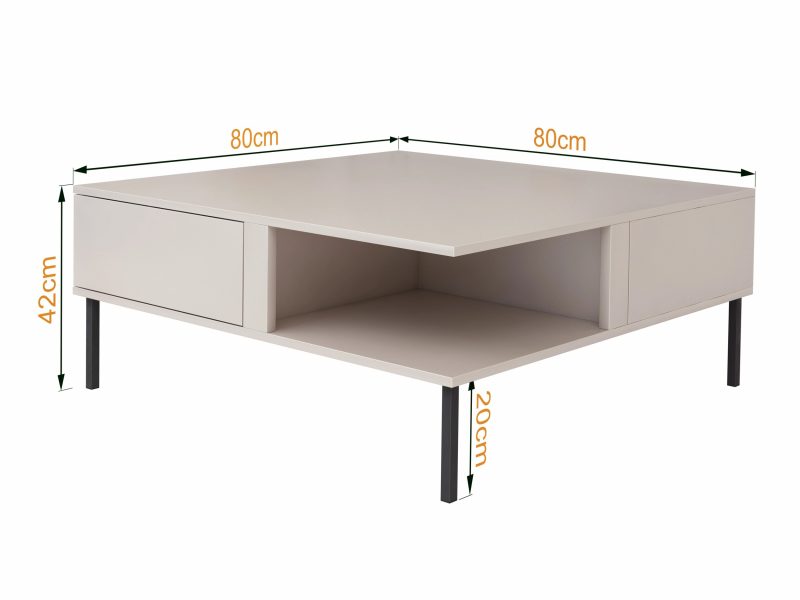 Couchtisch Galizia 80 cm Kaschmir Matt auf schwarzen Beinen