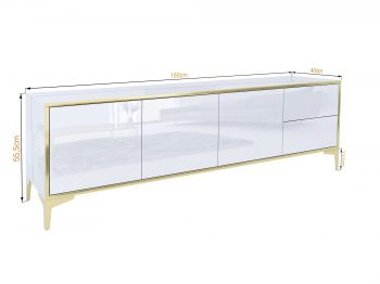 TV-Lowboard Monako mit Maßangaben: 180 cm breit, 55,5 cm hoch, 40 cm tief – Perspektivansicht