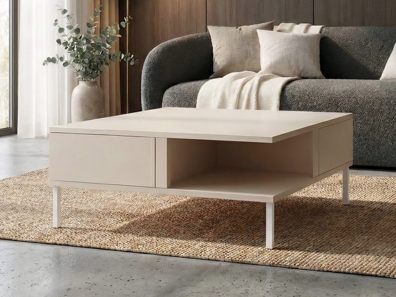 Couchtisch Galizia 80 cm Kaschmir Matt auf weißen Beinen