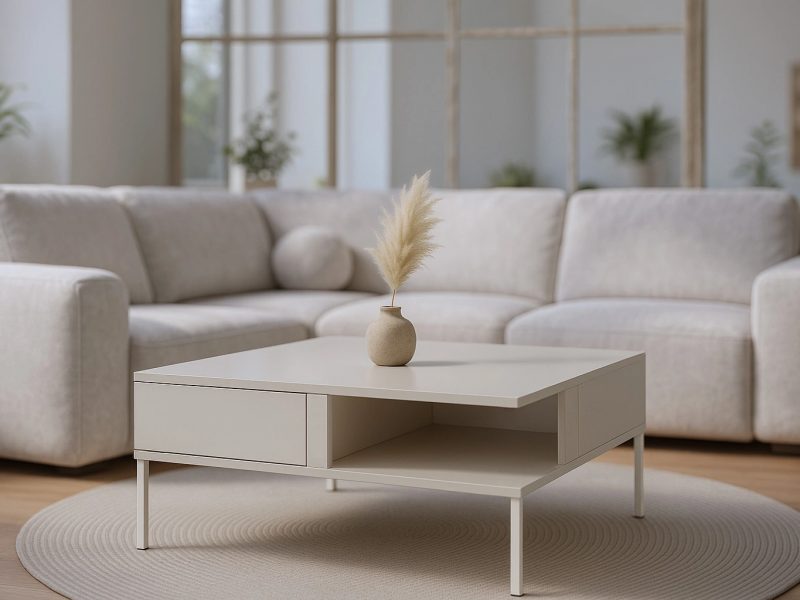 Couchtisch Galizia 80 cm Kaschmir Matt auf weißen Beinen