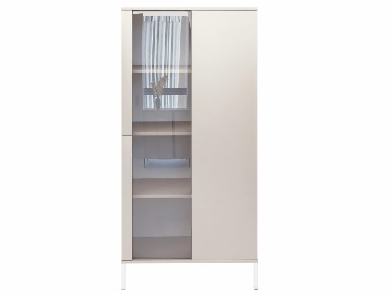 Vitrine Galizia 80cm Kaschmir Matt auf weißen Beinen