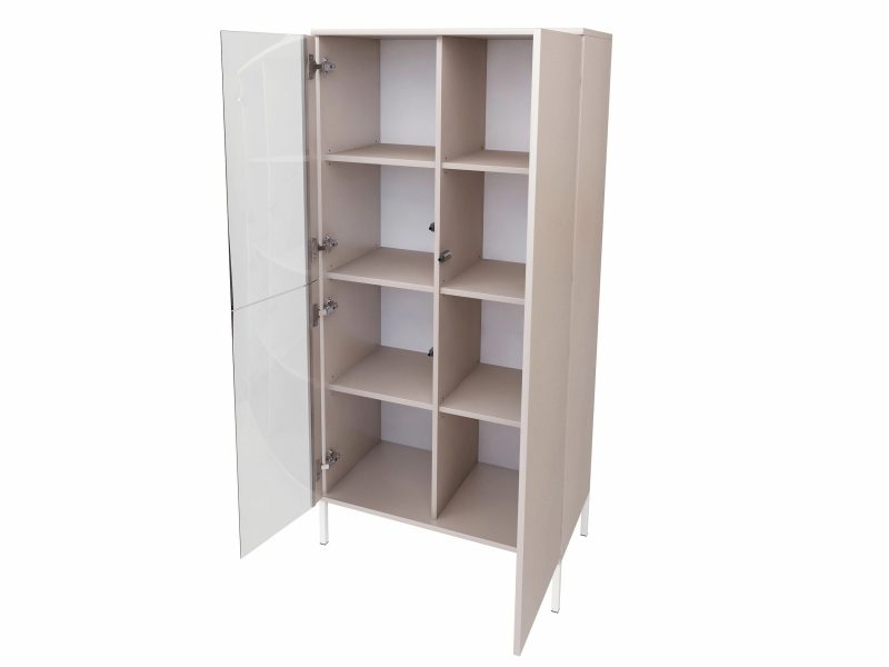Vitrine Galizia 80cm Kaschmir Matt auf weißen Beinen