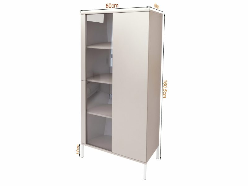 Vitrine Galizia 80cm Kaschmir Matt auf weißen Beinen